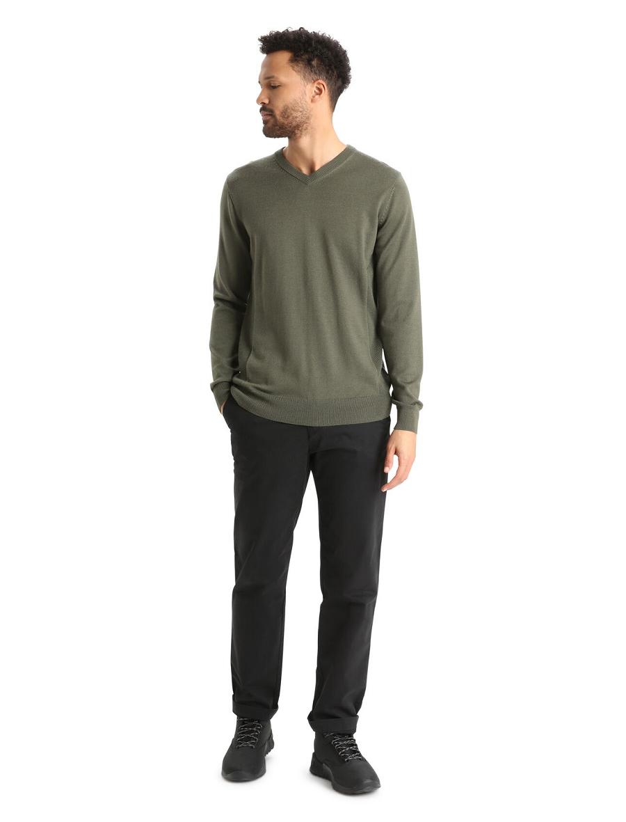 Men's Icebreaker Merino Shearer V Neck Sweaters Loden | CA 1727TCEV